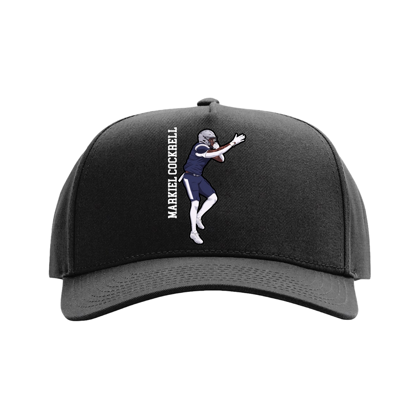 Full Fabric Five-Panel Champ Cap — Name Vertical in Black