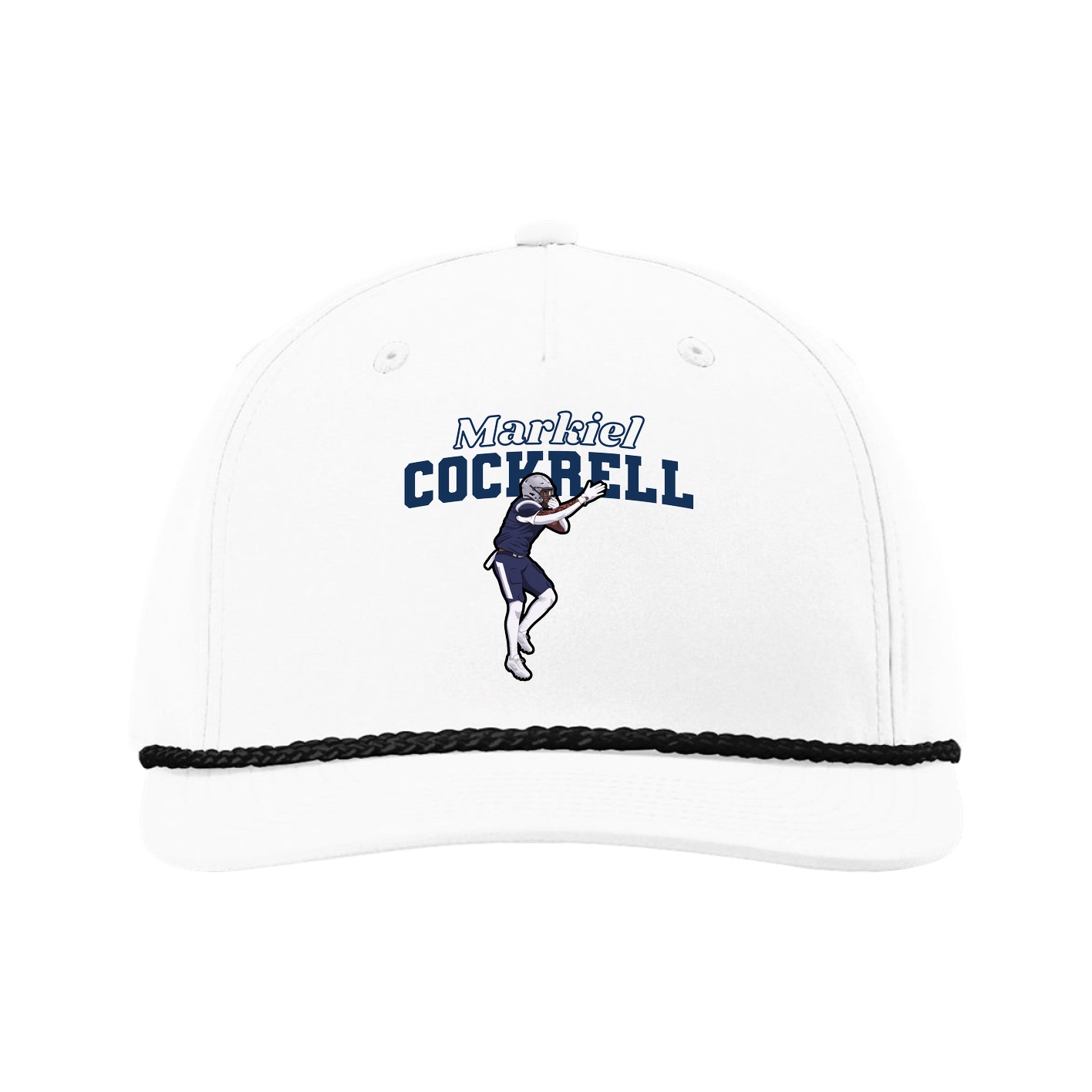Five-Panel Classic Rope Cap — Name Arch in White
