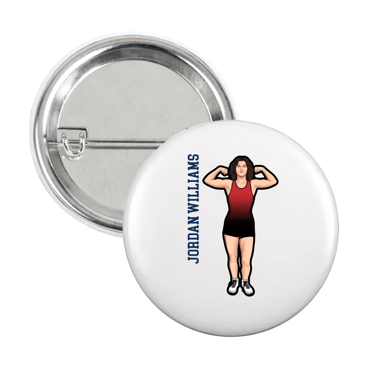 Game Day Button — Name Vertical in White