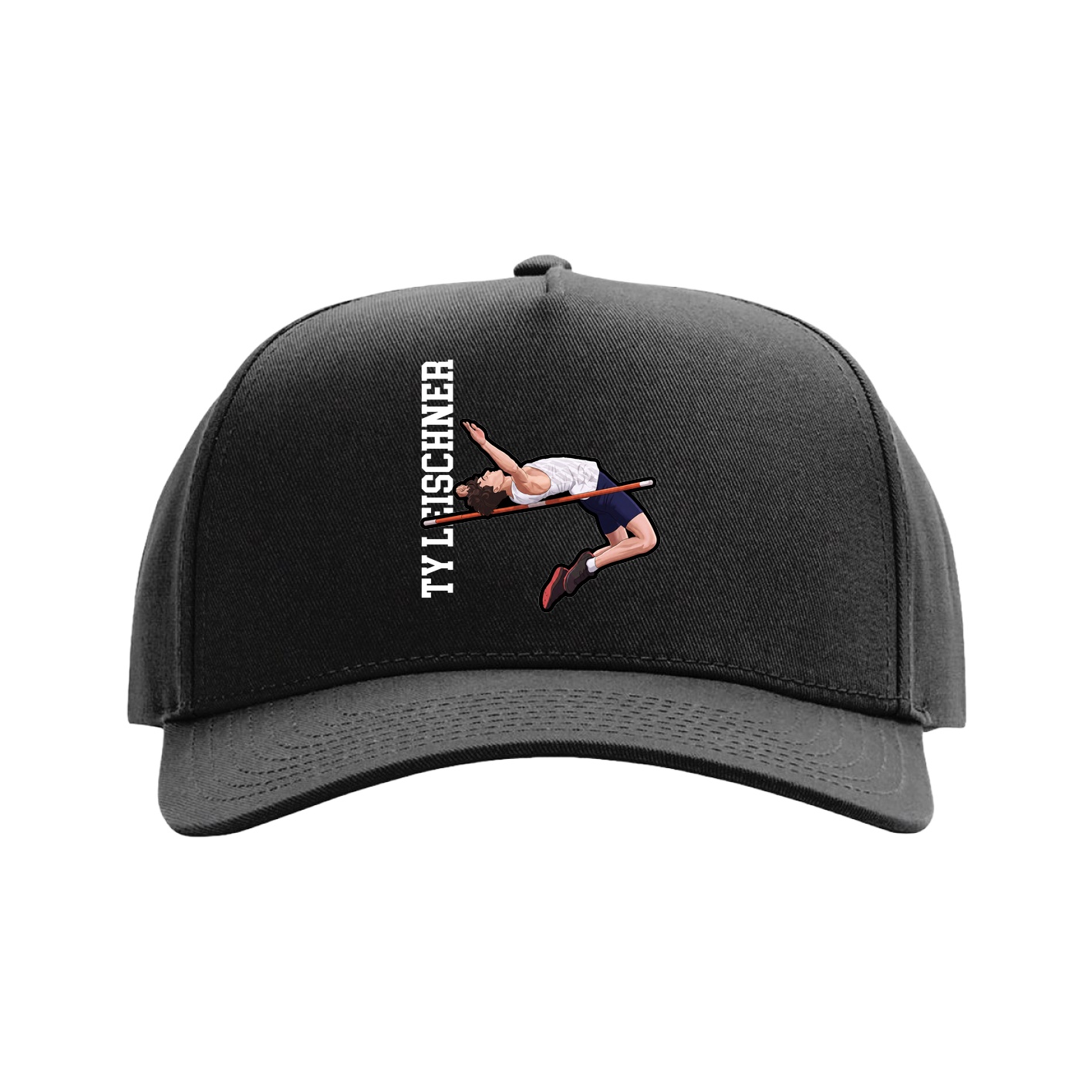 Full Fabric Five-Panel Champ Cap — Name Vertical in Black
