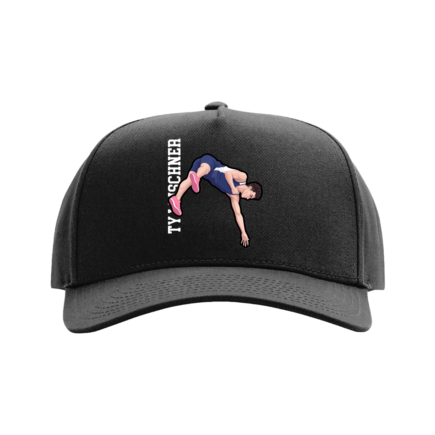 Full Fabric Five-Panel Champ Cap — Name Vertical in Black
