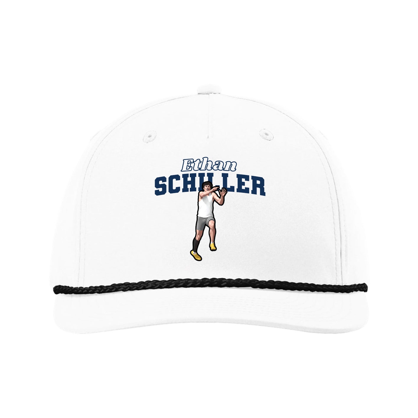 Five-Panel Classic Rope Cap — Name Arch in White