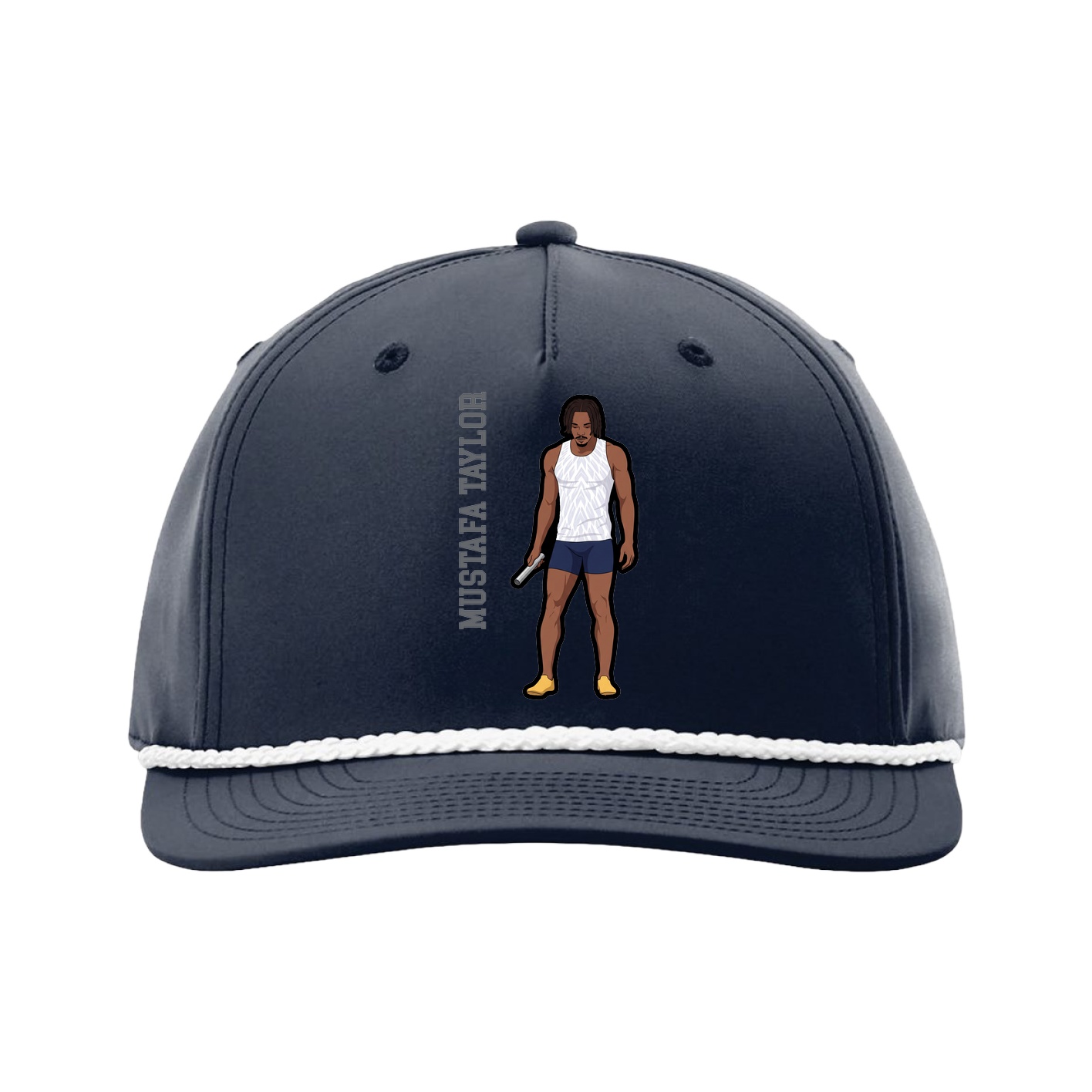 Five-Panel Classic Rope Cap — Name Vertical in Navy