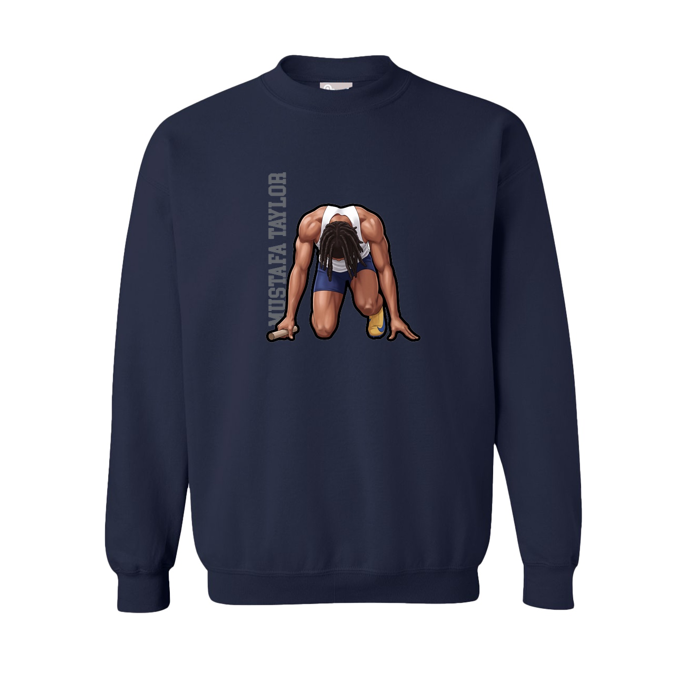 Fleece Crew — Name Vertical in Navy