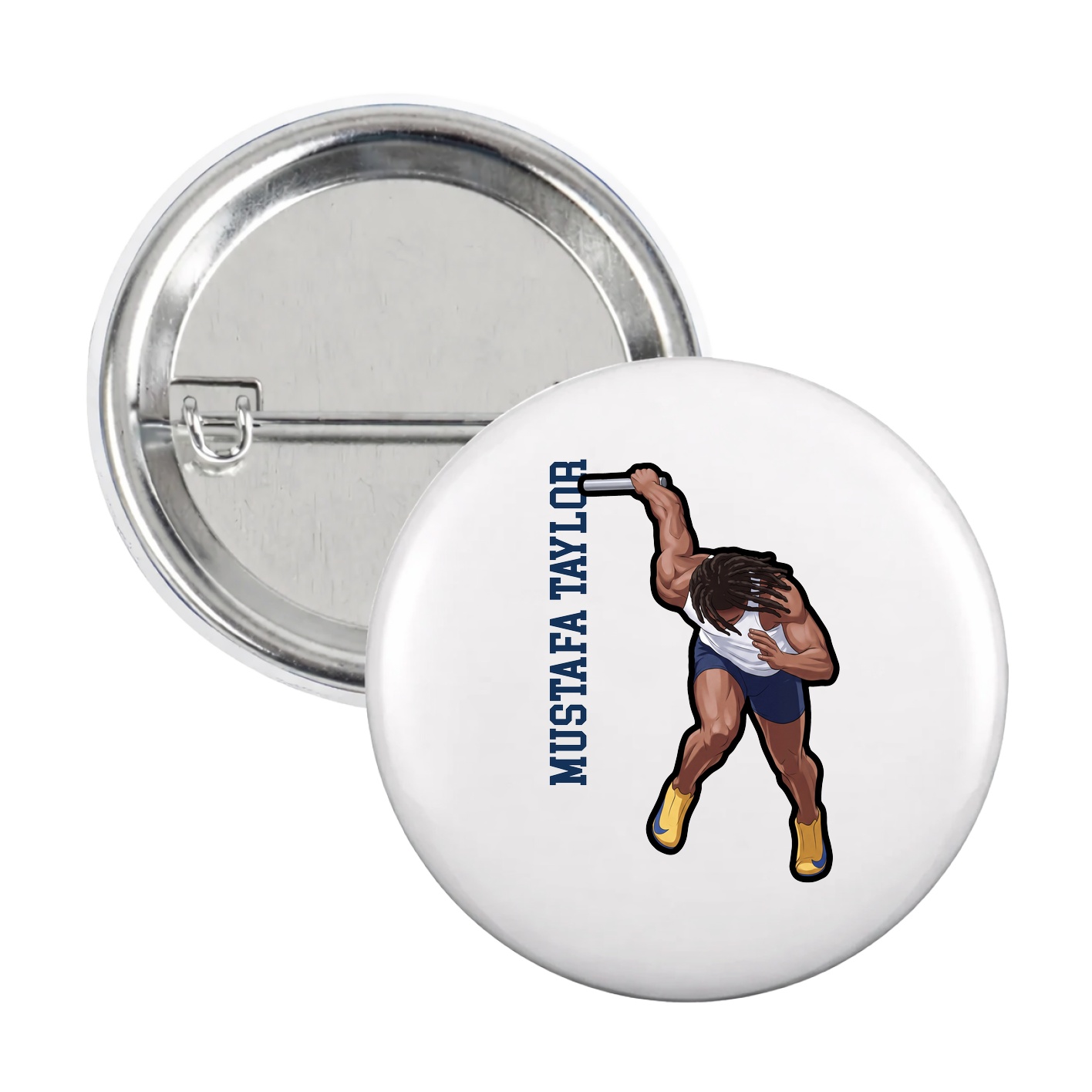 Game Day Button — Name Vertical in White