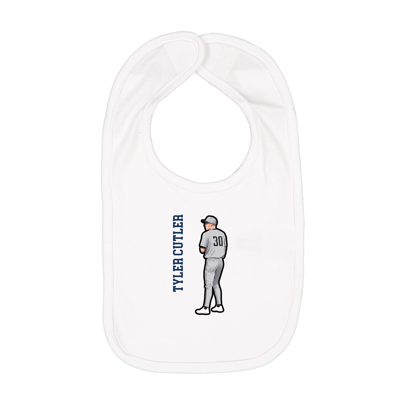 Infant Bib — Name Vertical in White