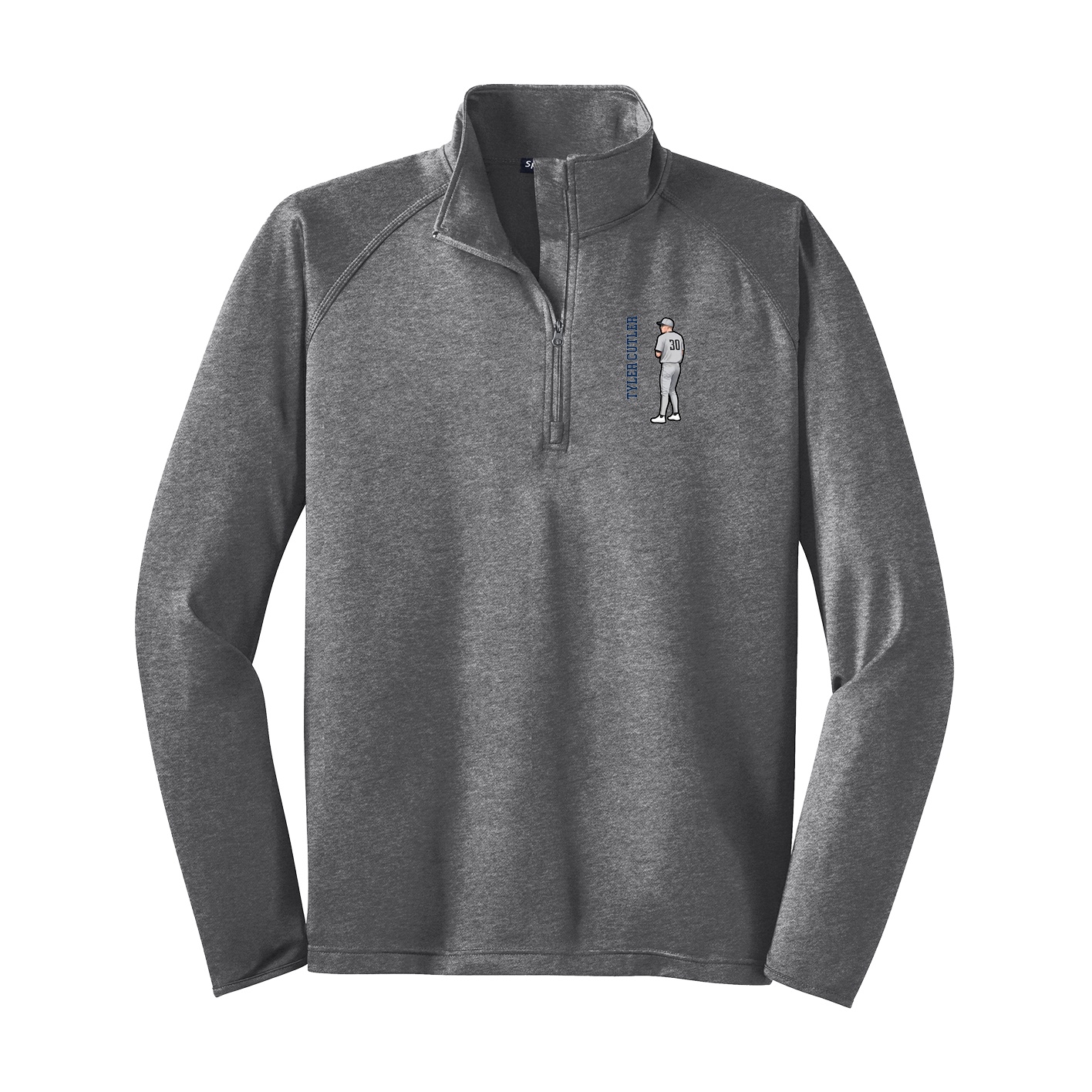 Q-Zip Pullover — Name Vertical in Grey