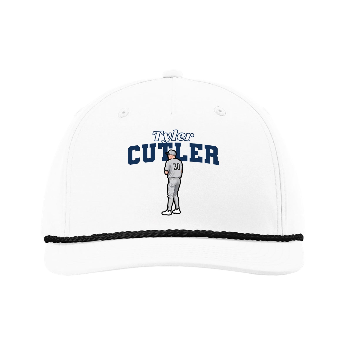 Five-Panel Classic Rope Cap — Name Arch in White