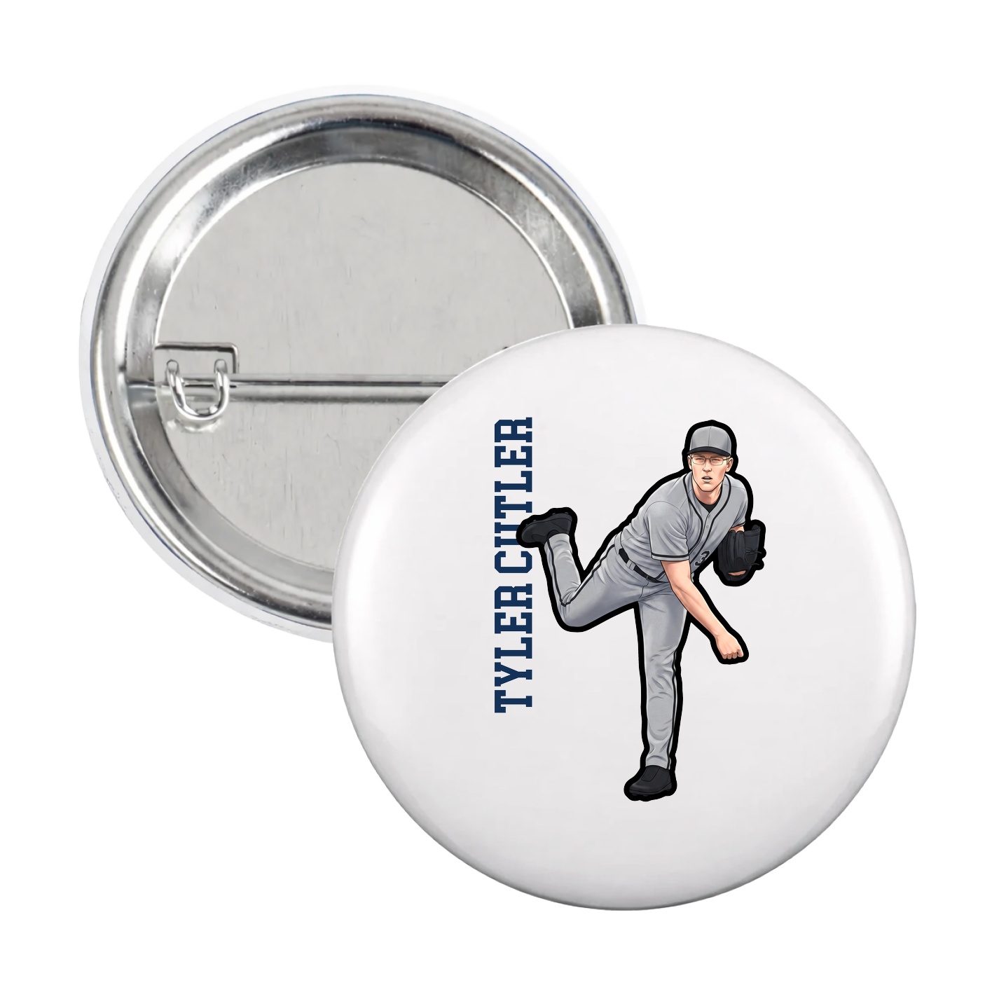 Game Day Button — Name Vertical in White
