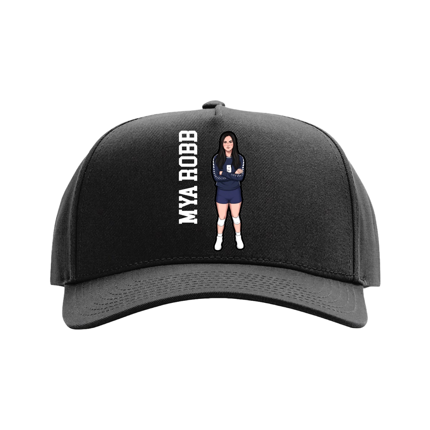 Full Fabric Five-Panel Champ Cap — Name Vertical in Black