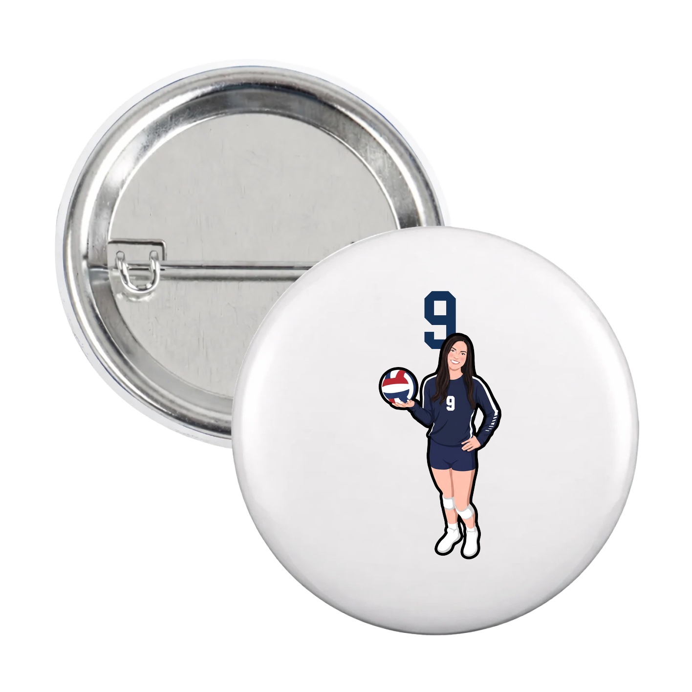 Game Day Button — Number Top in White