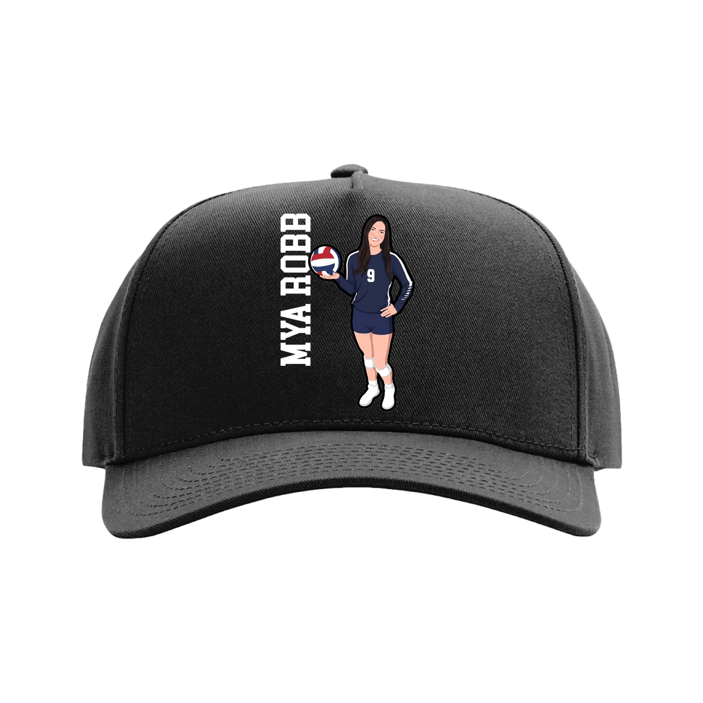 Full Fabric Five-Panel Champ Cap — Name Vertical in Black