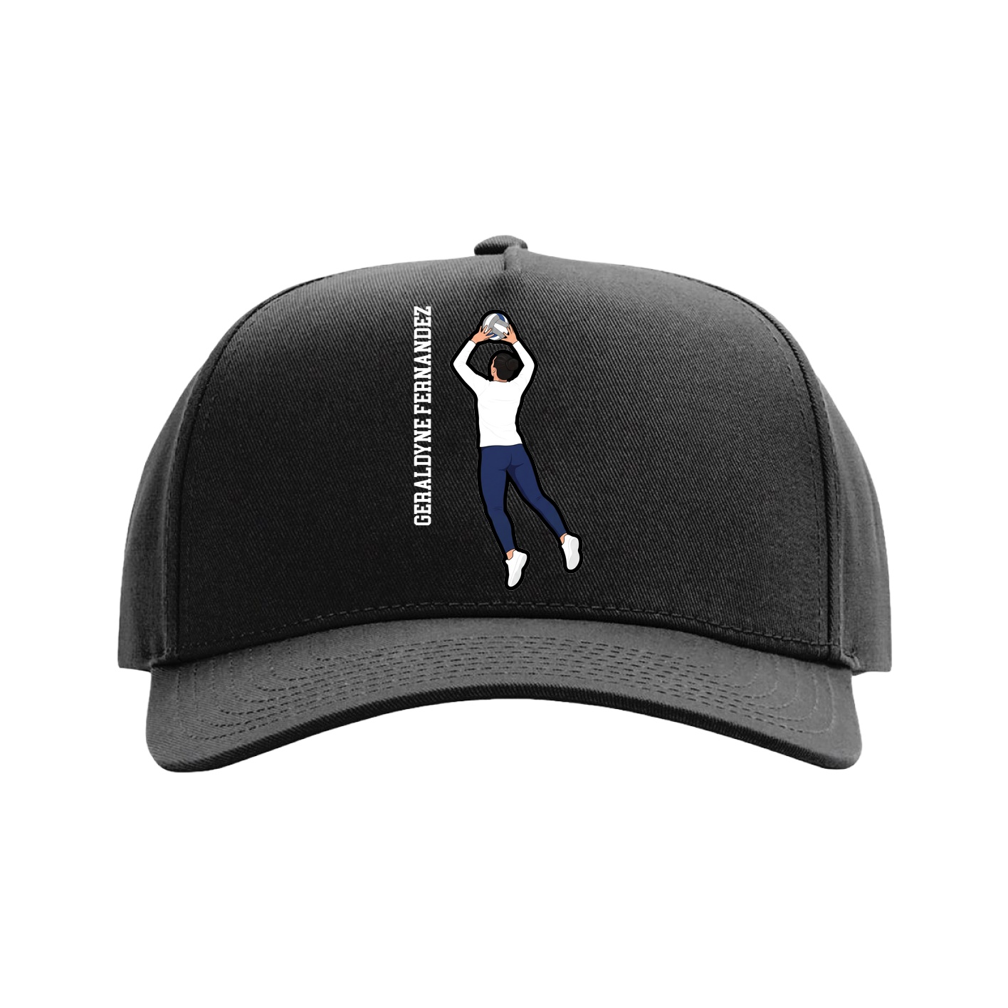 Full Fabric Five-Panel Champ Cap — Name Vertical in Black
