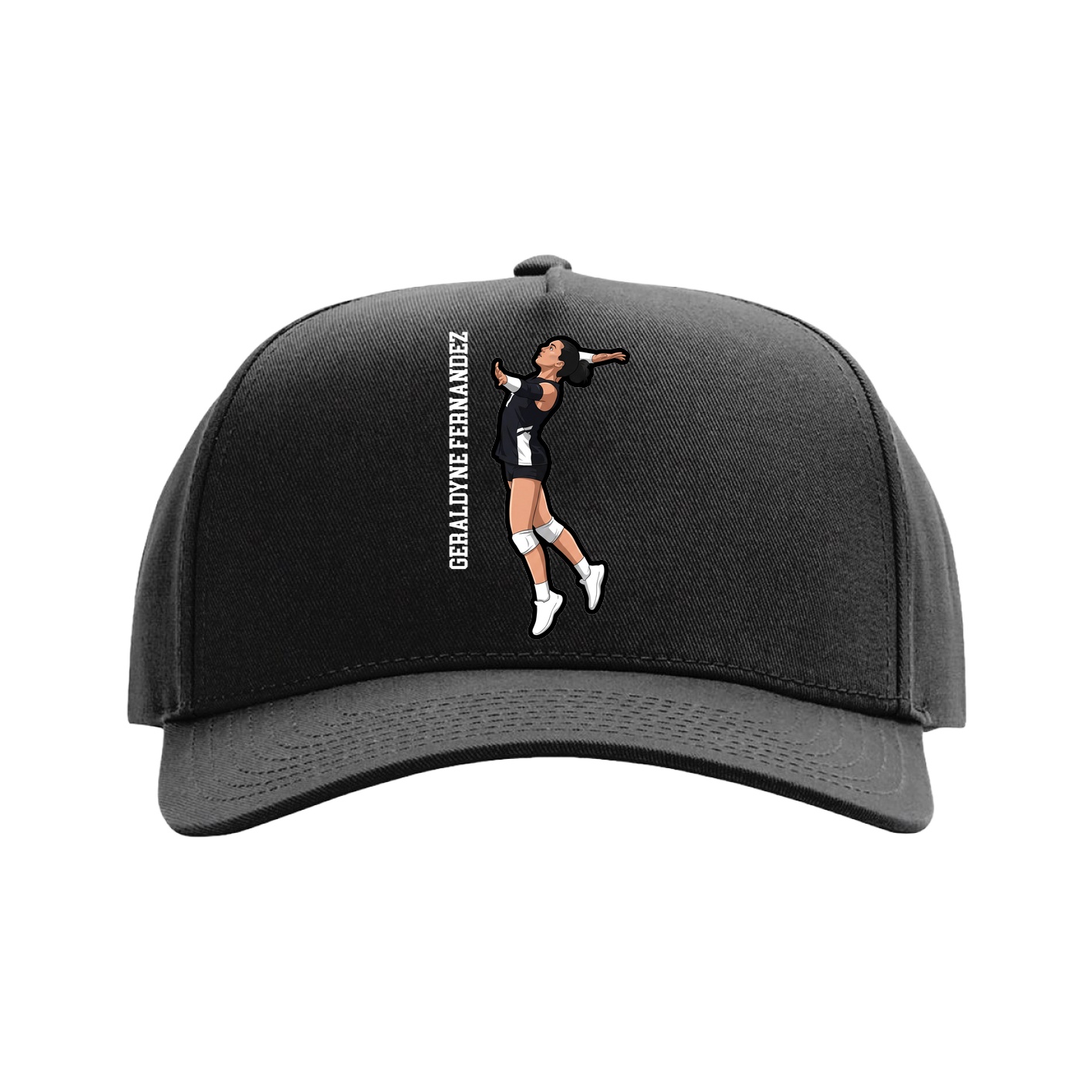 Full Fabric Five-Panel Champ Cap — Name Vertical in Black