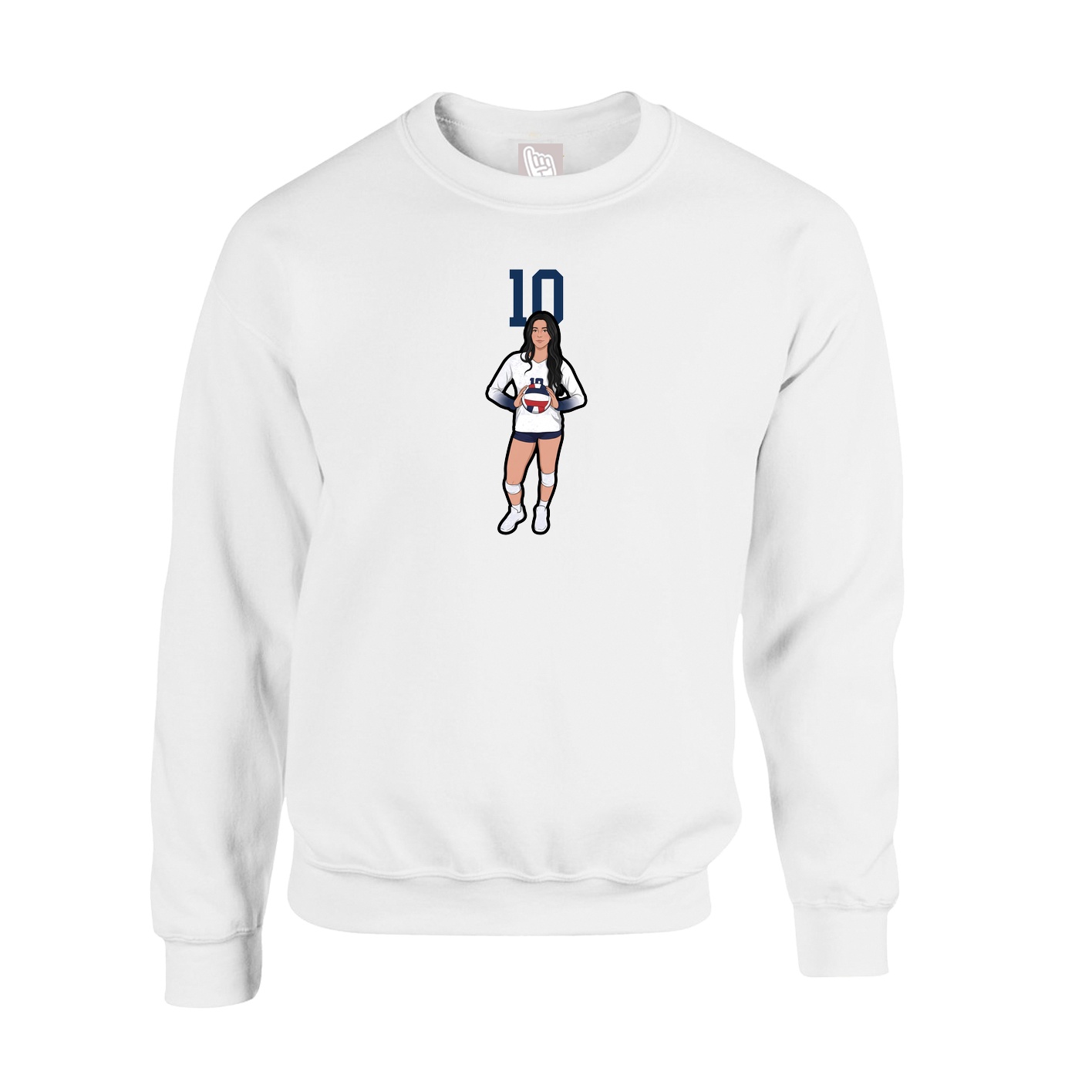 Fleece Crew — Number Top in White