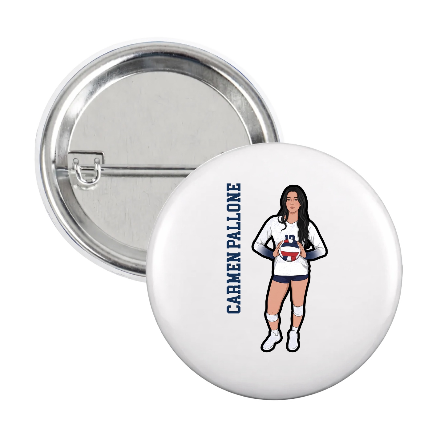 Game Day Button — Name Vertical in White