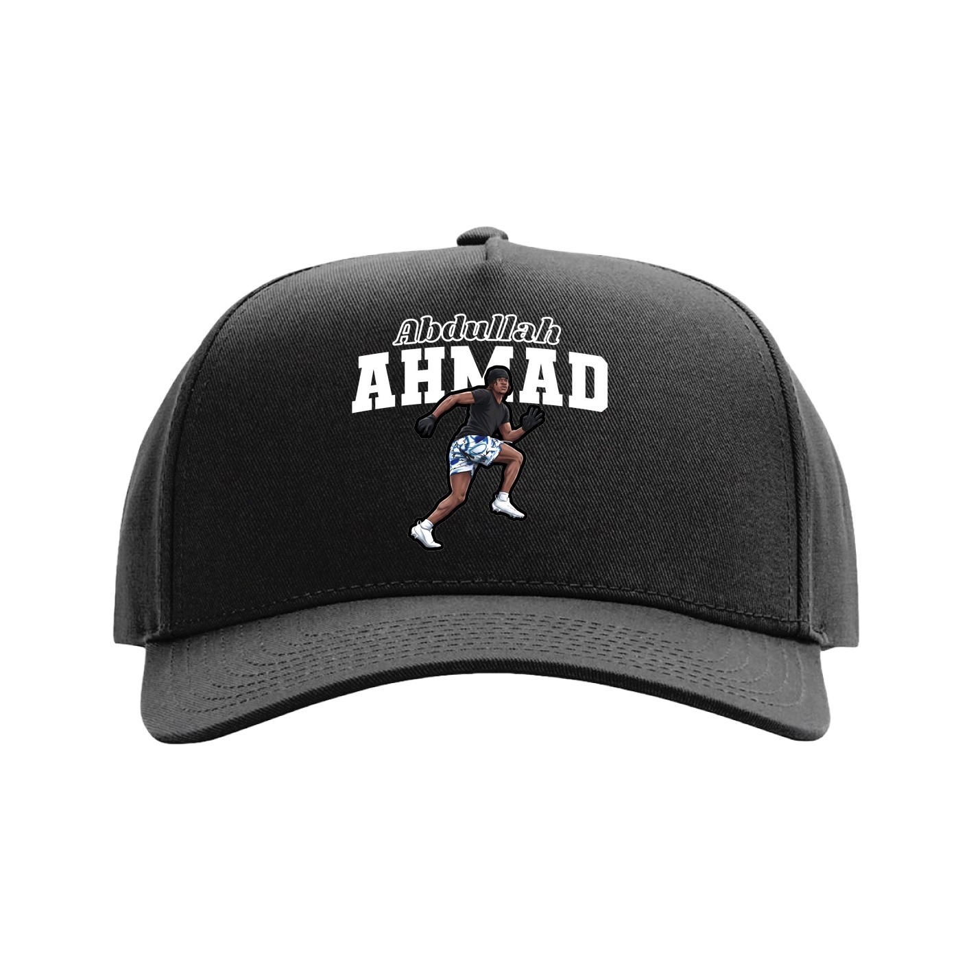 Full Fabric Five-Panel Champ Cap — Name Arch in Black