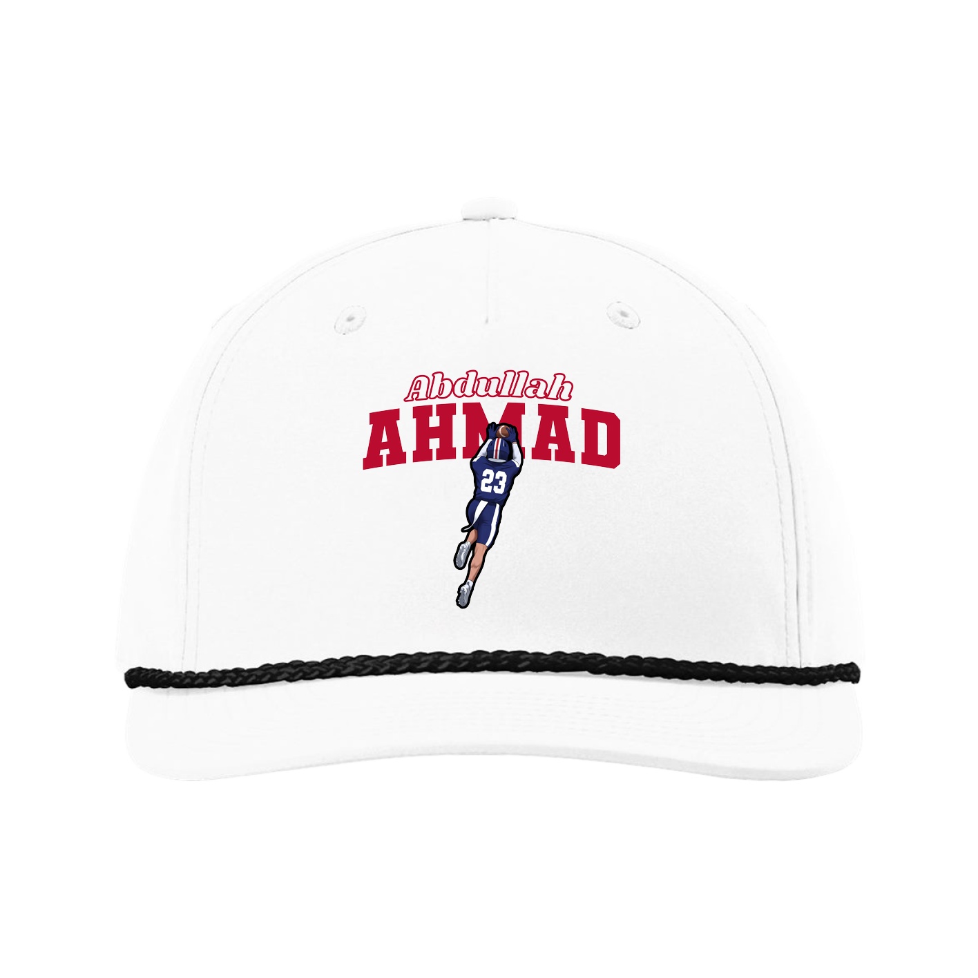 Five-Panel Classic Rope Cap — Name Arch in White
