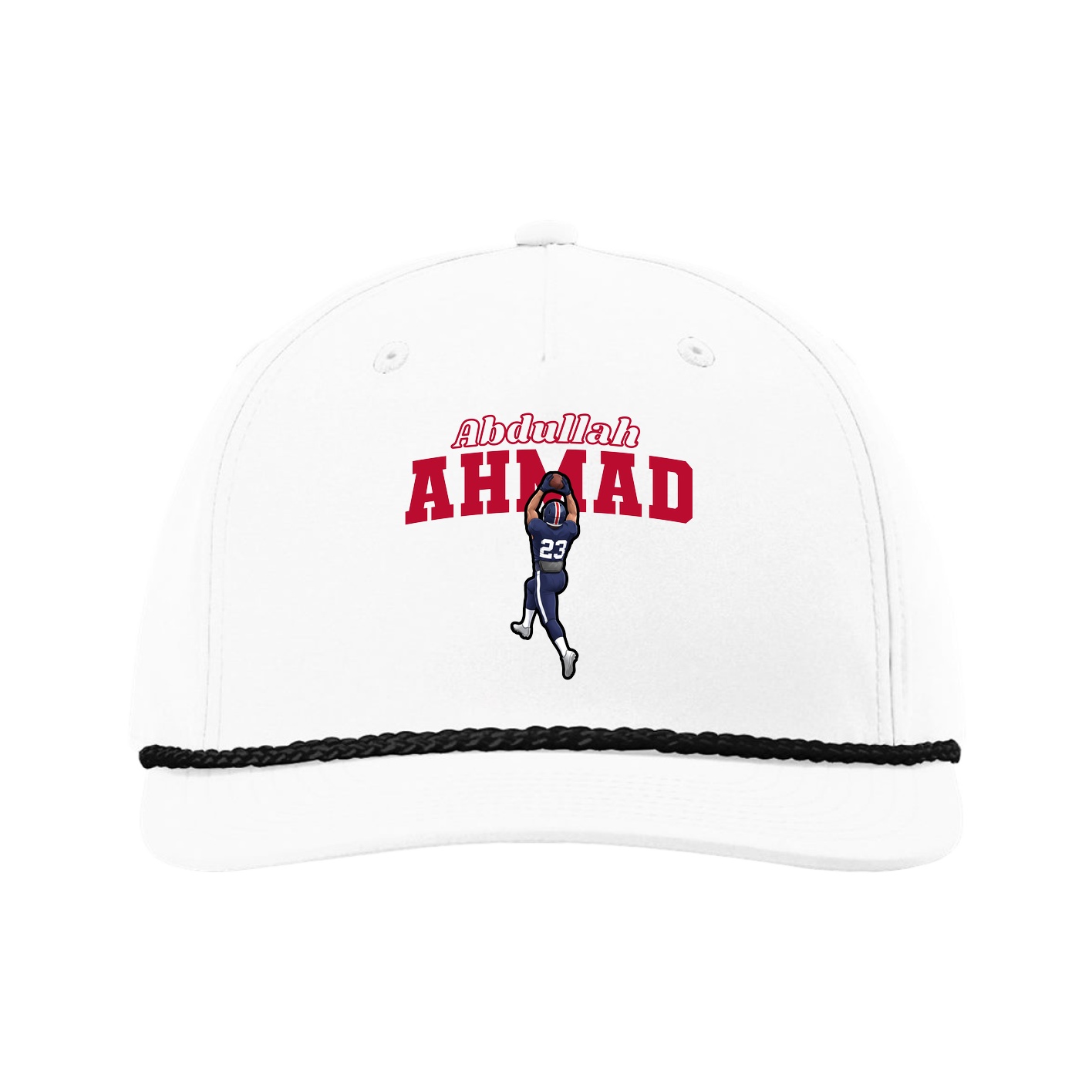Five-Panel Classic Rope Cap — Name Arch in White