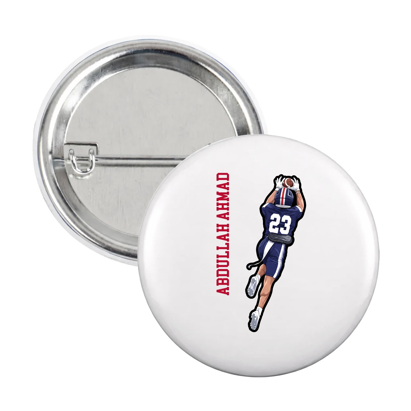 Game Day Button — Name Vertical in White