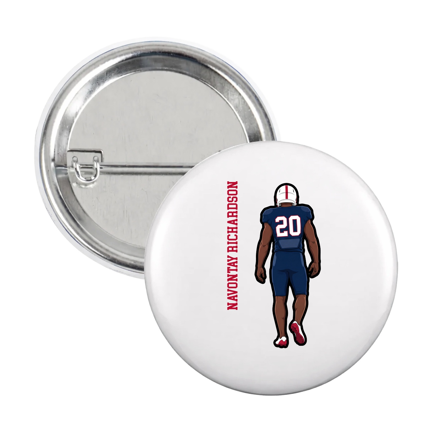 Game Day Button — Name Vertical in White