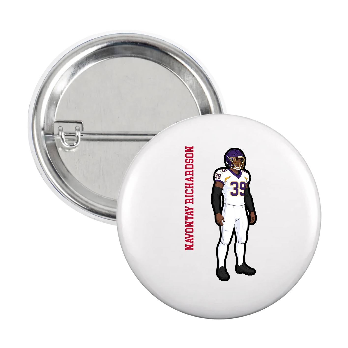 Game Day Button — Name Vertical in White