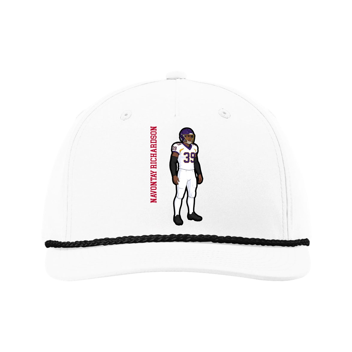 Five-Panel Classic Rope Cap — Name Vertical in White