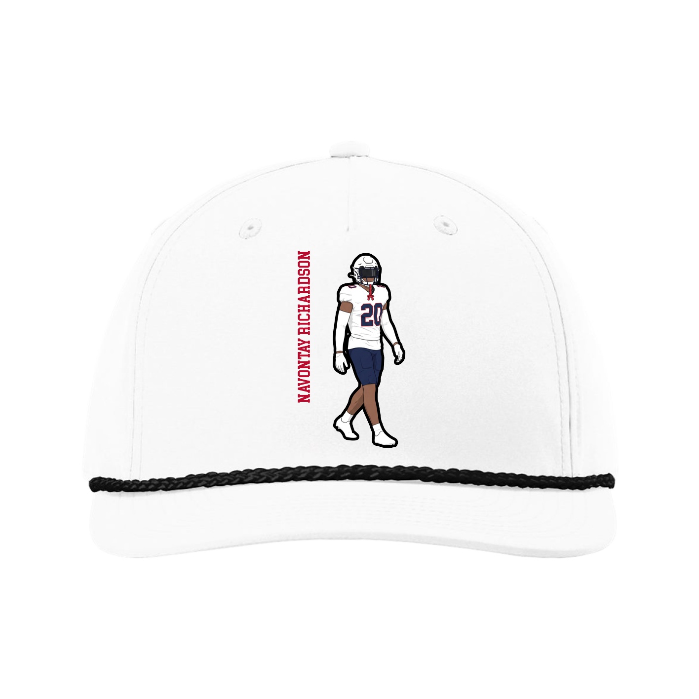 Five-Panel Classic Rope Cap — Name Vertical in White