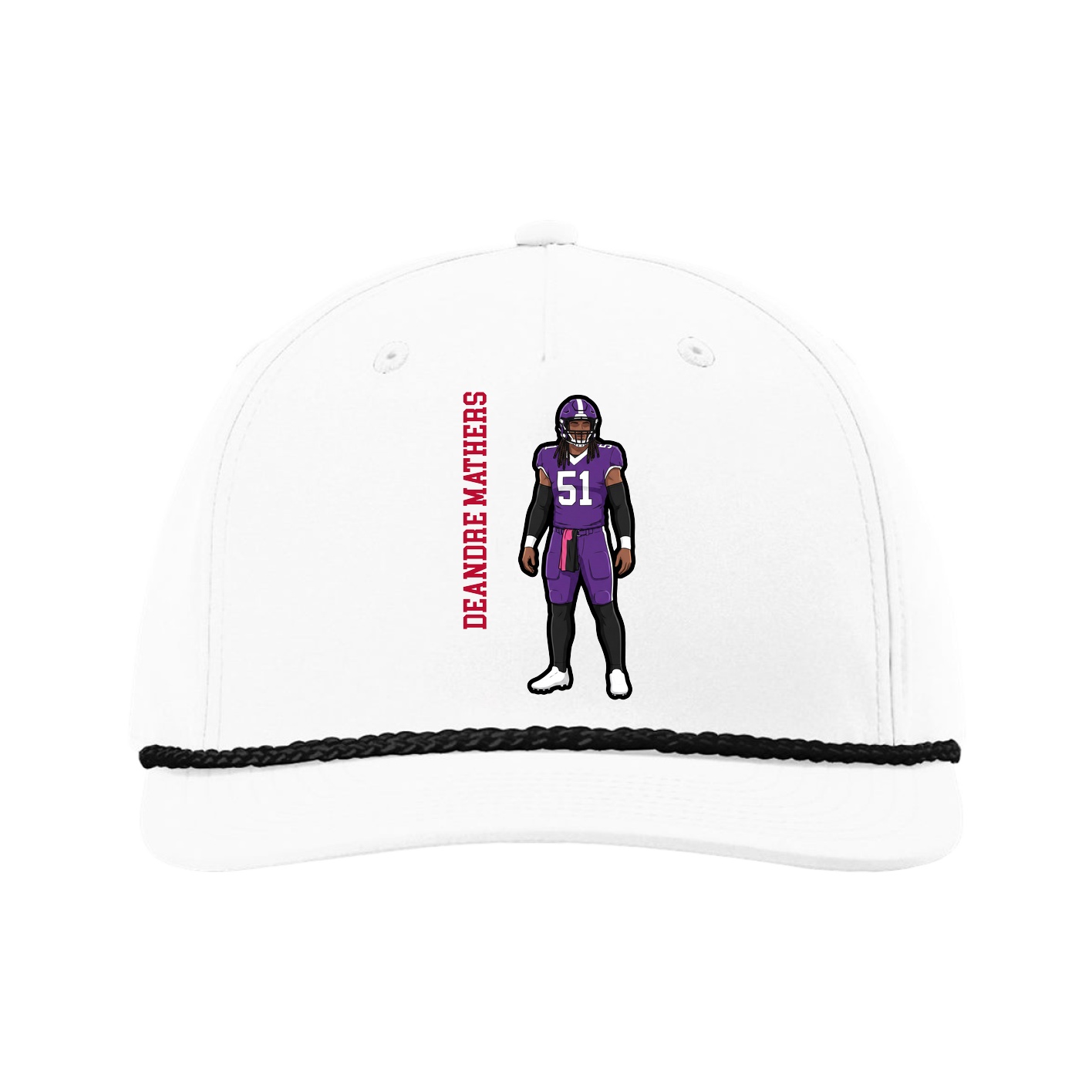 Five-Panel Classic Rope Cap — Name Vertical in White