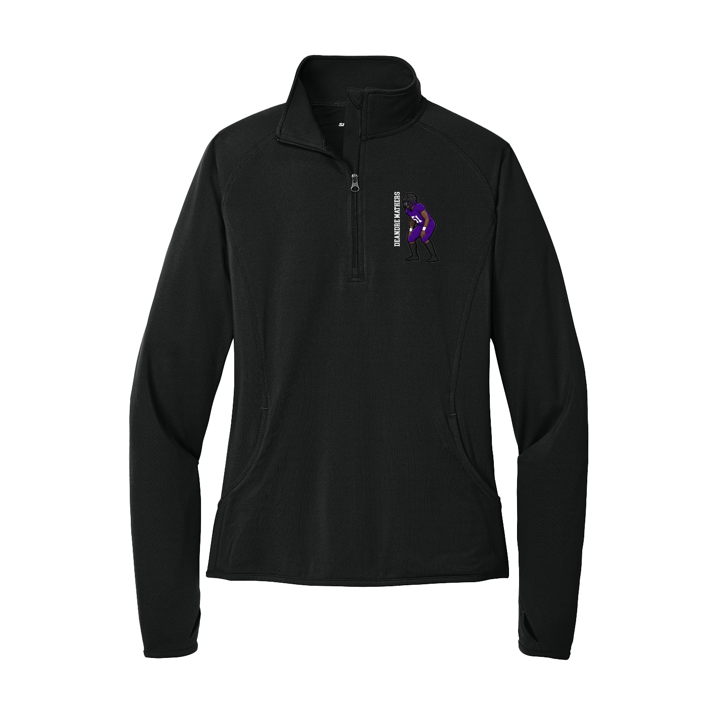Women's Q-Zip Pullover — Name Vertical in Black