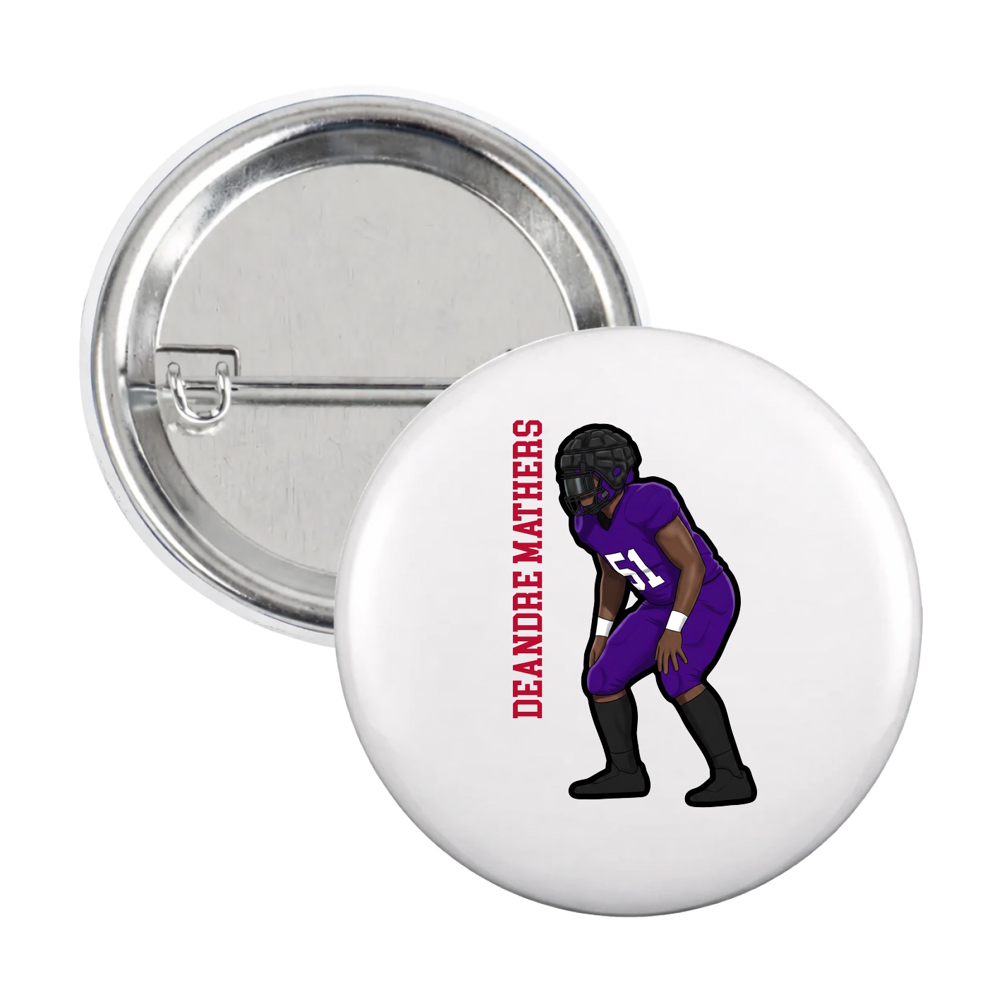 Game Day Button — Name Vertical in White