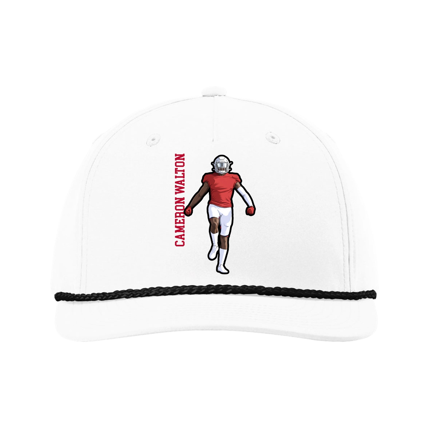 Five-Panel Classic Rope Cap — Name Vertical in White