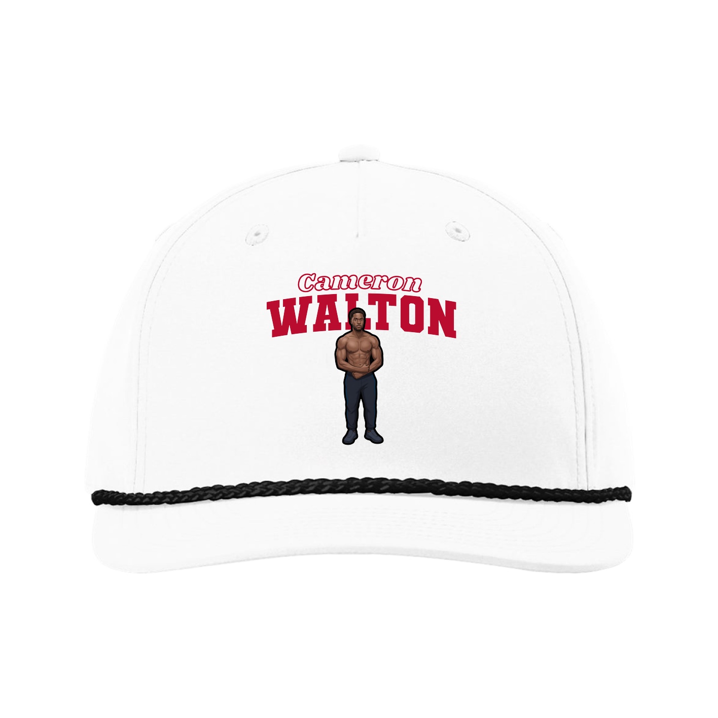 Five-Panel Classic Rope Cap — Name Arch in White