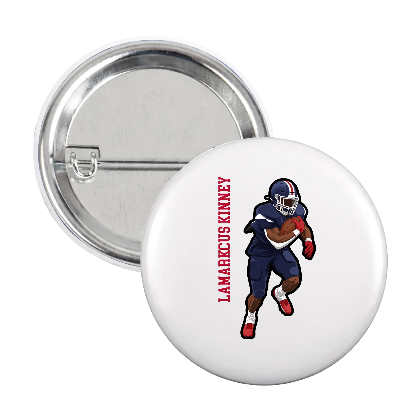 Game Day Button — Name Vertical in White