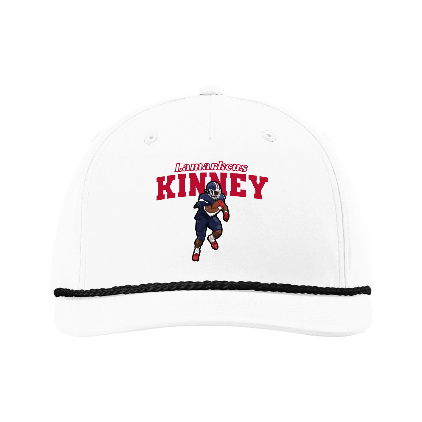 Five-Panel Classic Rope Cap — Name Arch in White