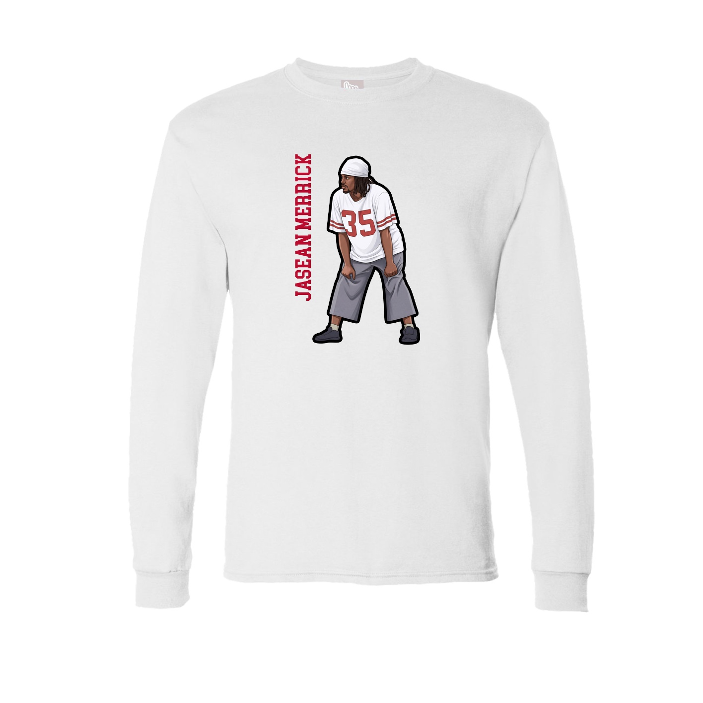 Long Sleeve Tee — Name Vertical in White