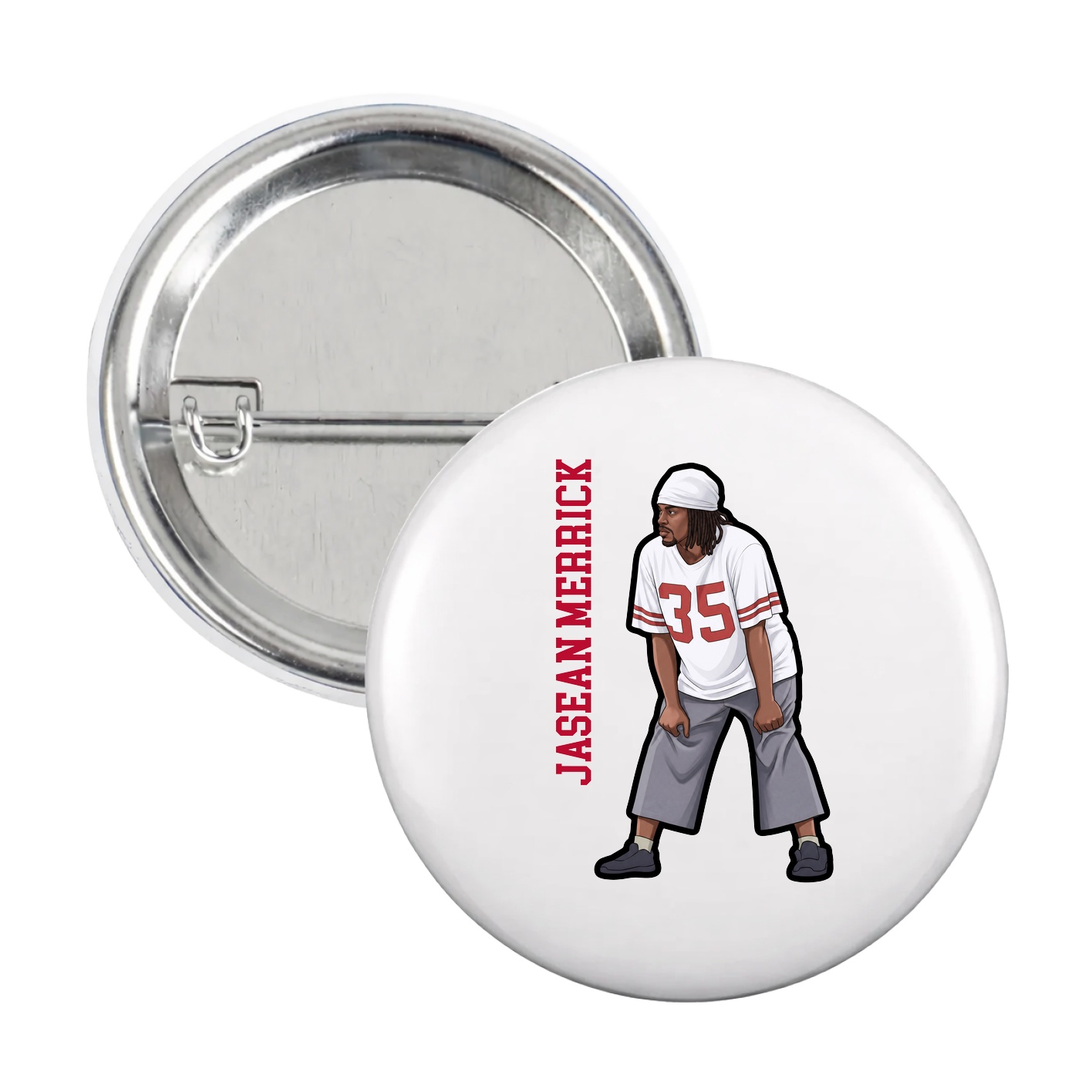 Game Day Button — Name Vertical in White