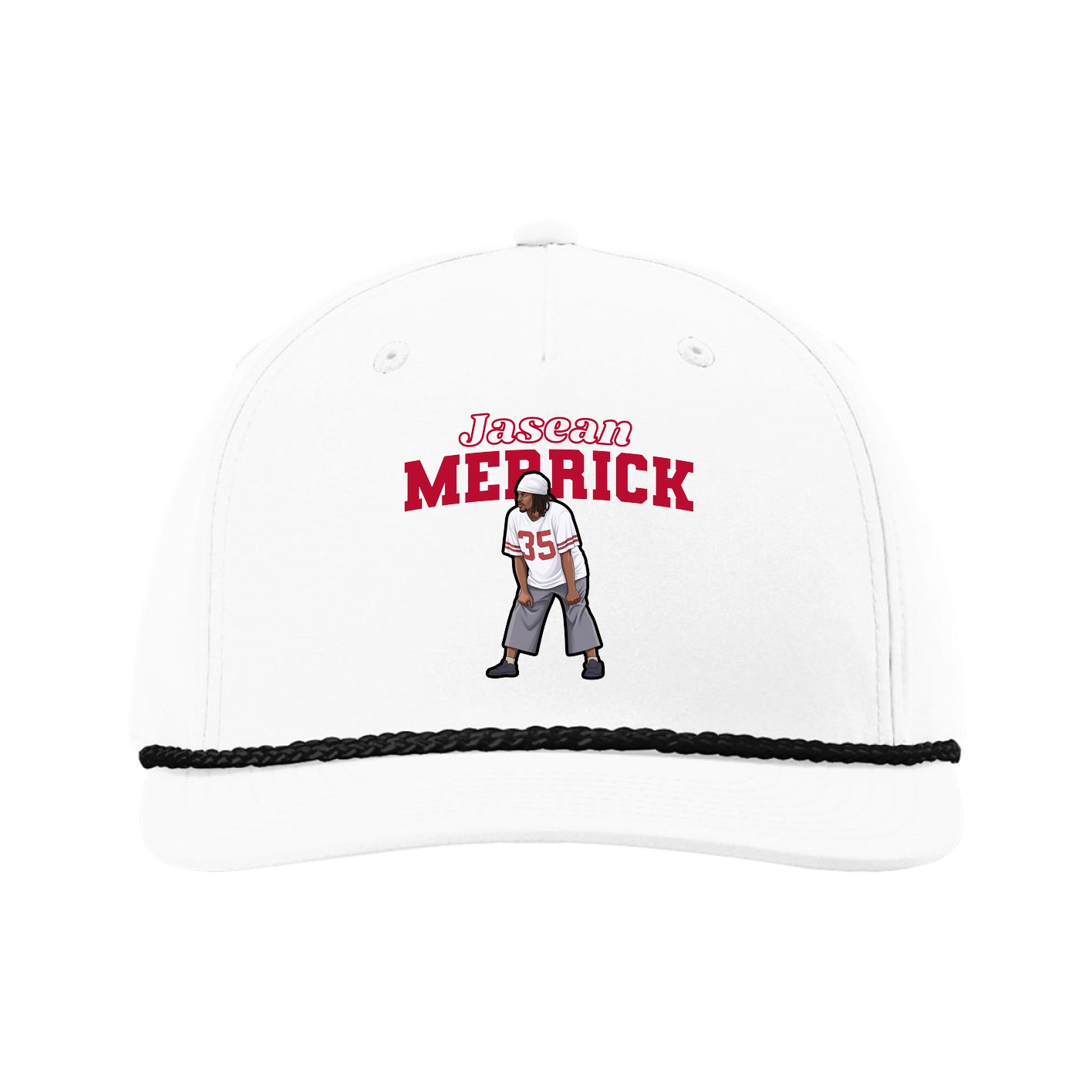 Five-Panel Classic Rope Cap — Name Arch in White