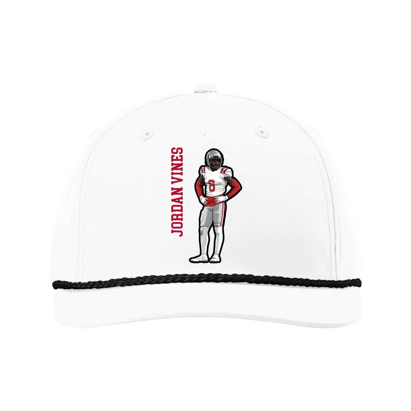 Five-Panel Classic Rope Cap — Name Vertical in White