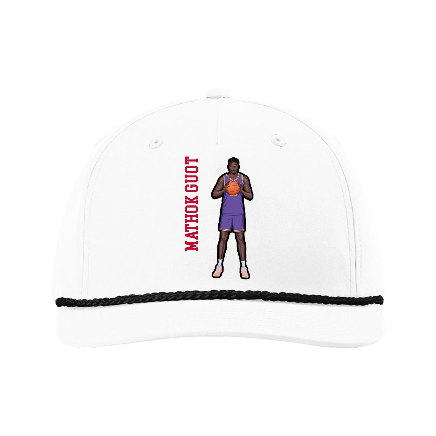 Five-Panel Classic Rope Cap — Name Vertical in White