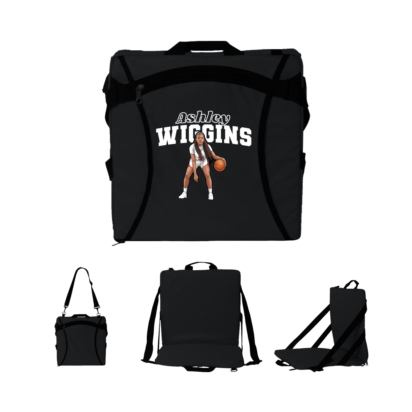 Folding Stadium Seat — Name Arch in Black