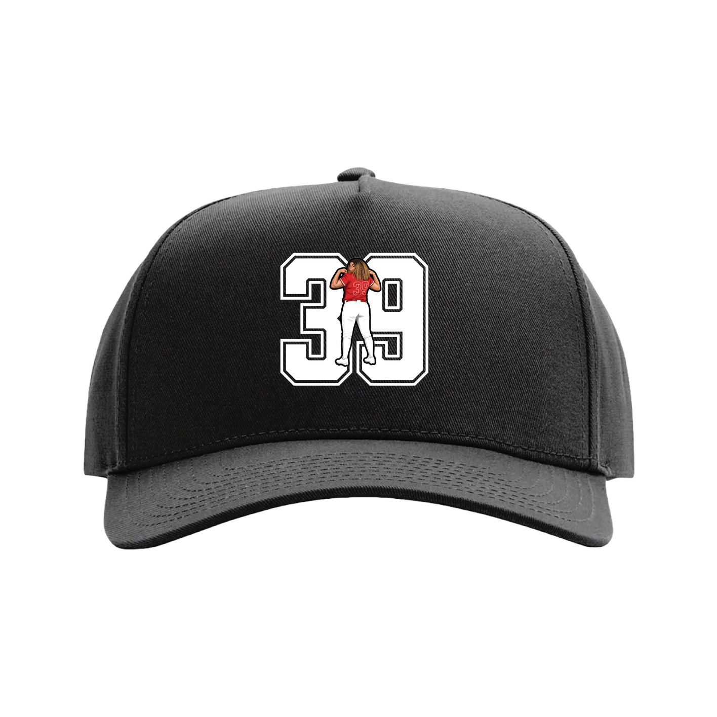 Full Fabric Five-Panel Champ Cap — Number in Black