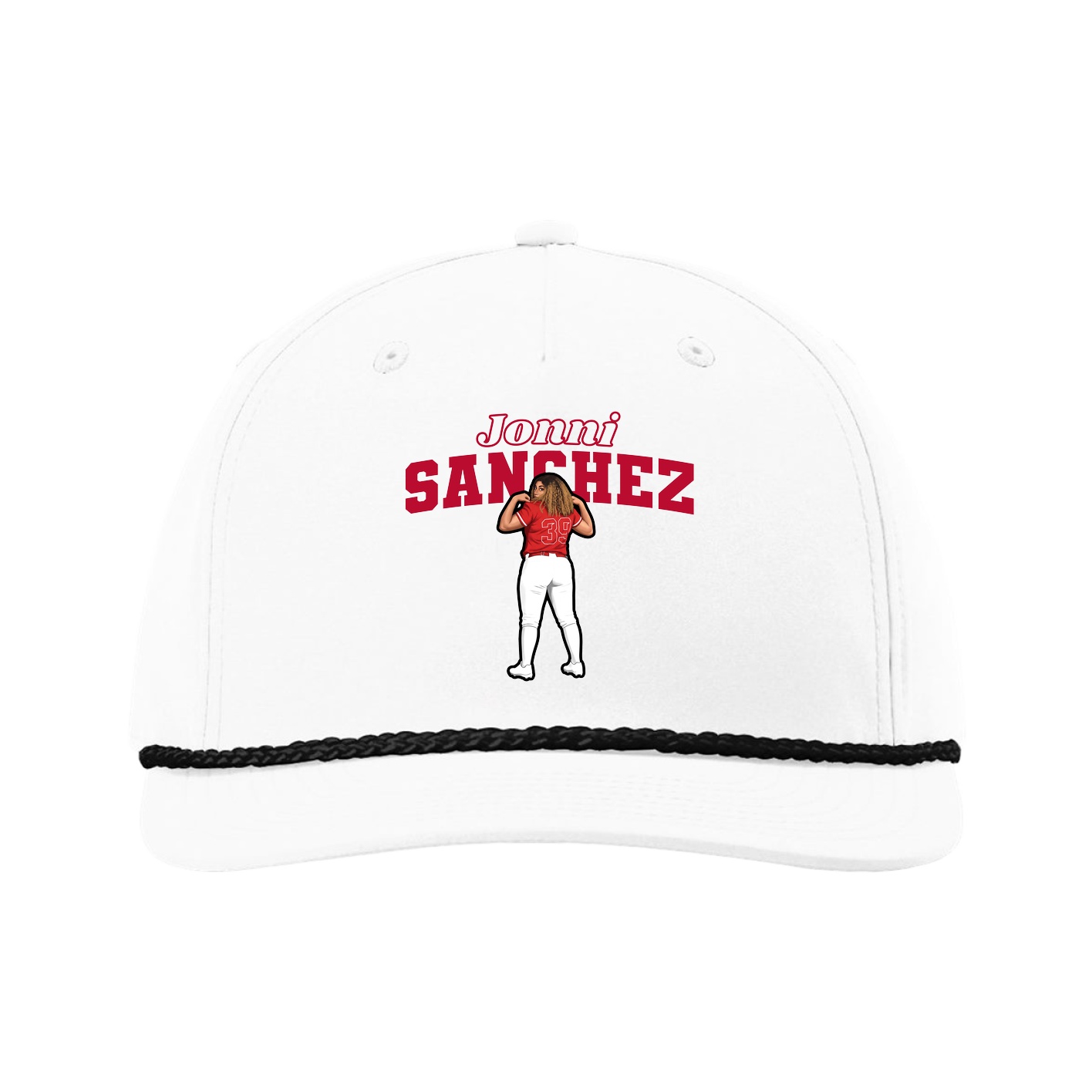 Five-Panel Classic Rope Cap — Name Arch in White