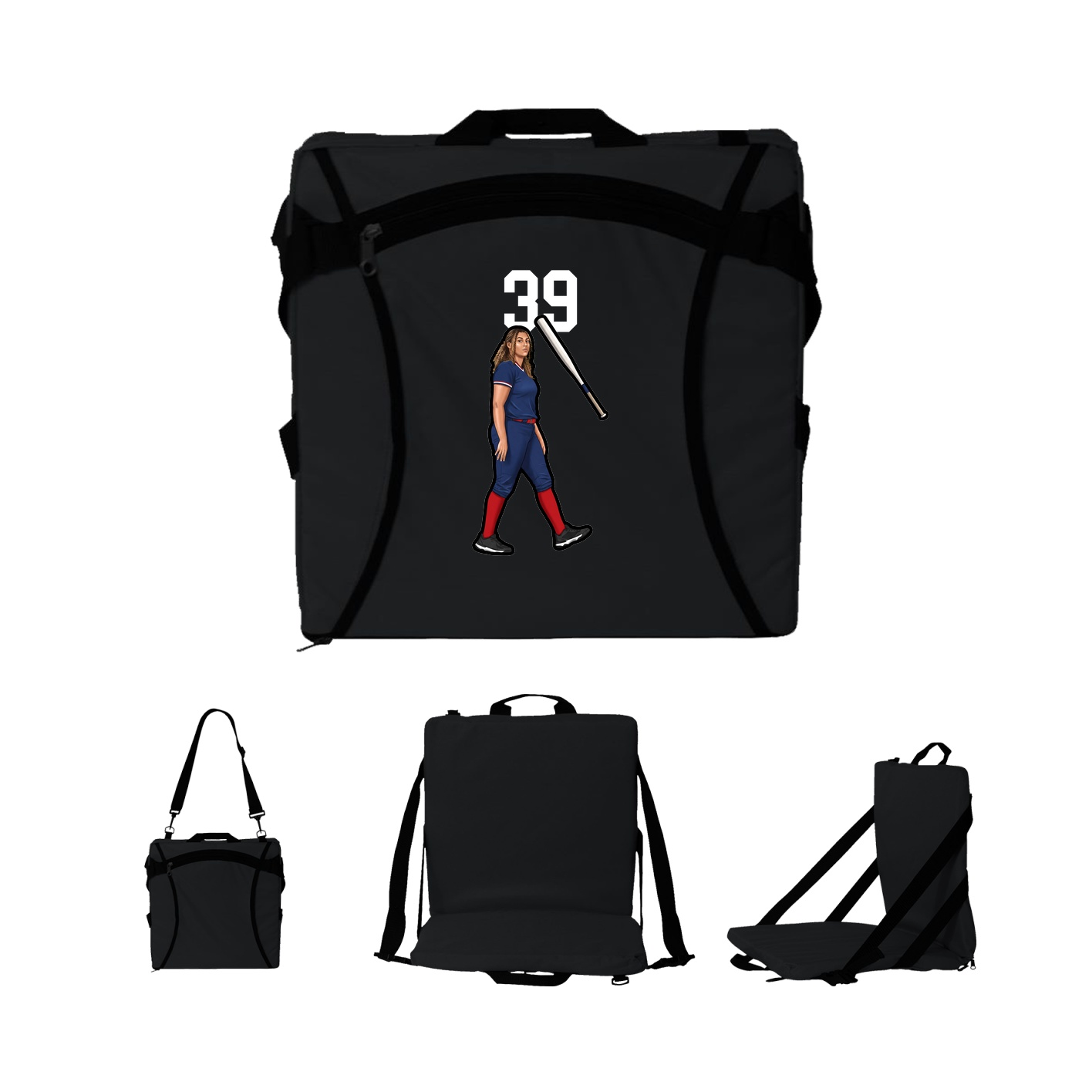 Folding Stadium Seat — Number Top in Black