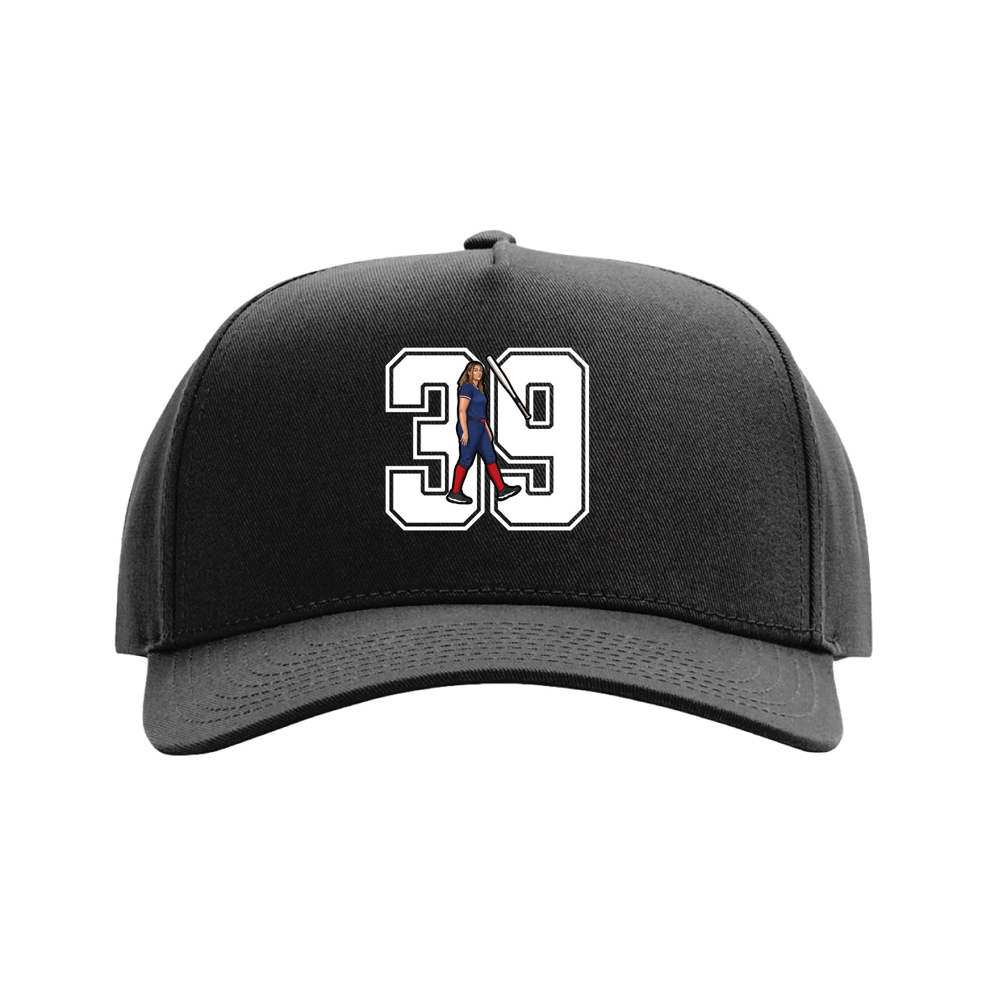 Full Fabric Five-Panel Champ Cap — Number in Black