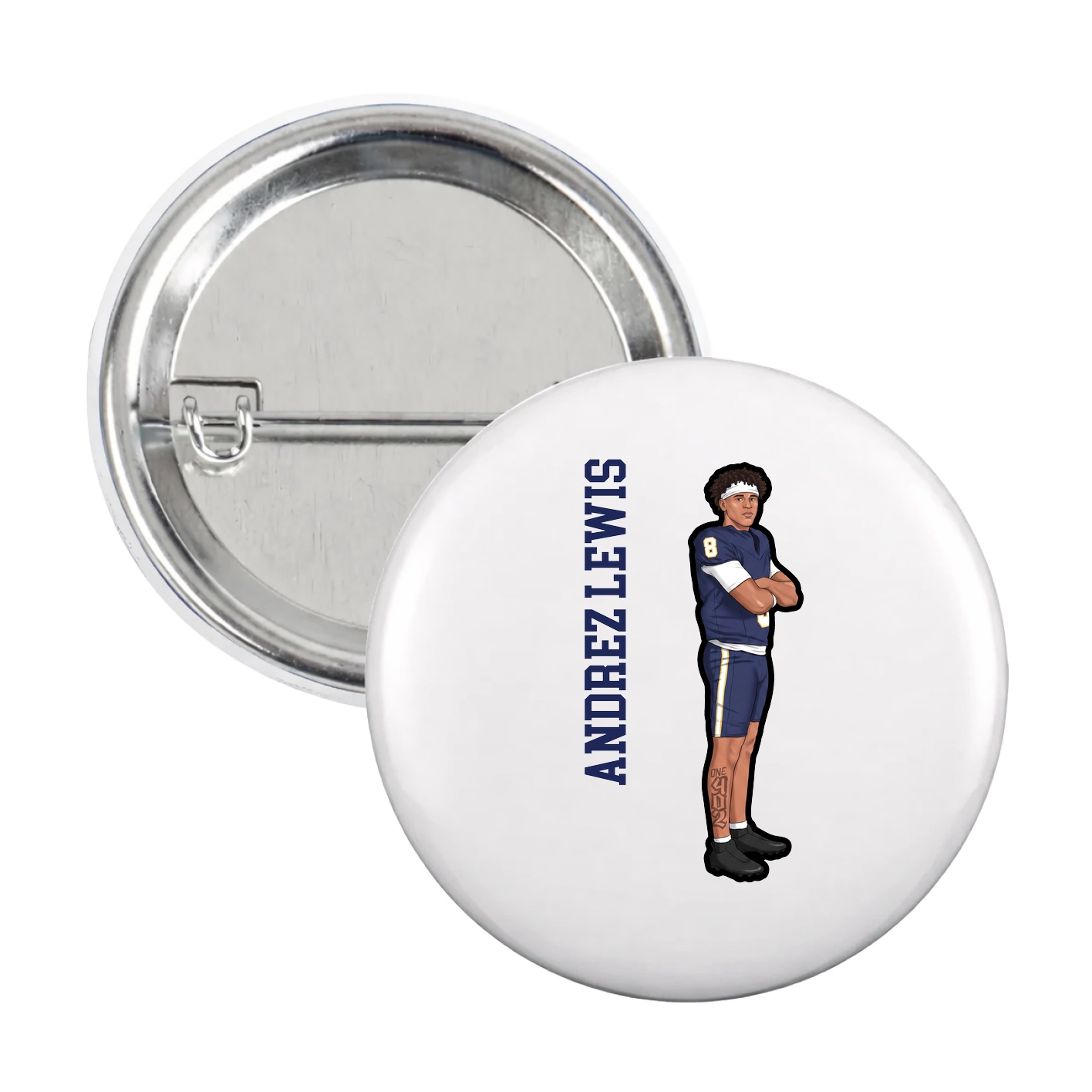 Game Day Button — Name Vertical in White