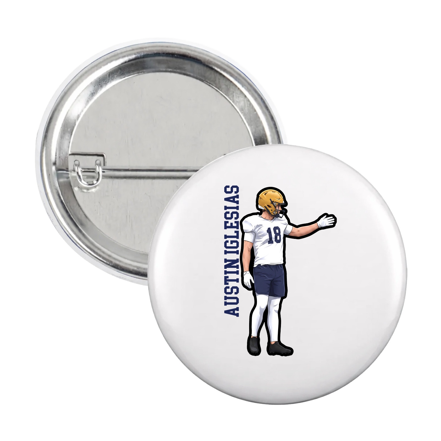 Game Day Button — Name Vertical in White
