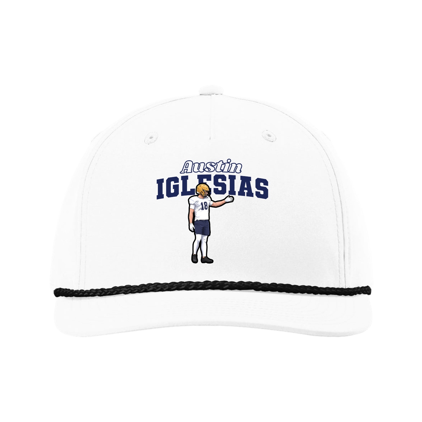 Five-Panel Classic Rope Cap — Name Arch in White