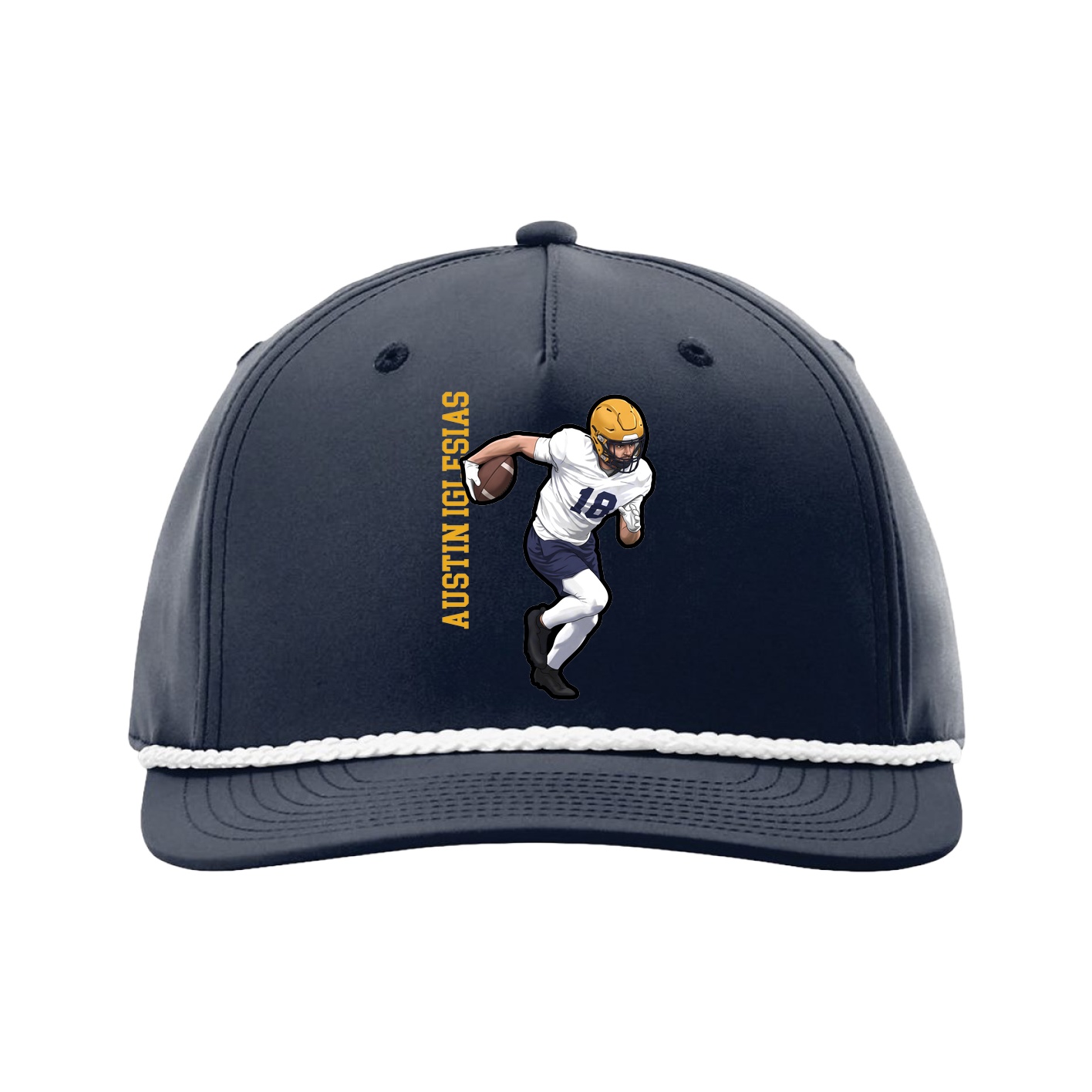 Five-Panel Classic Rope Cap — Name Vertical in Navy