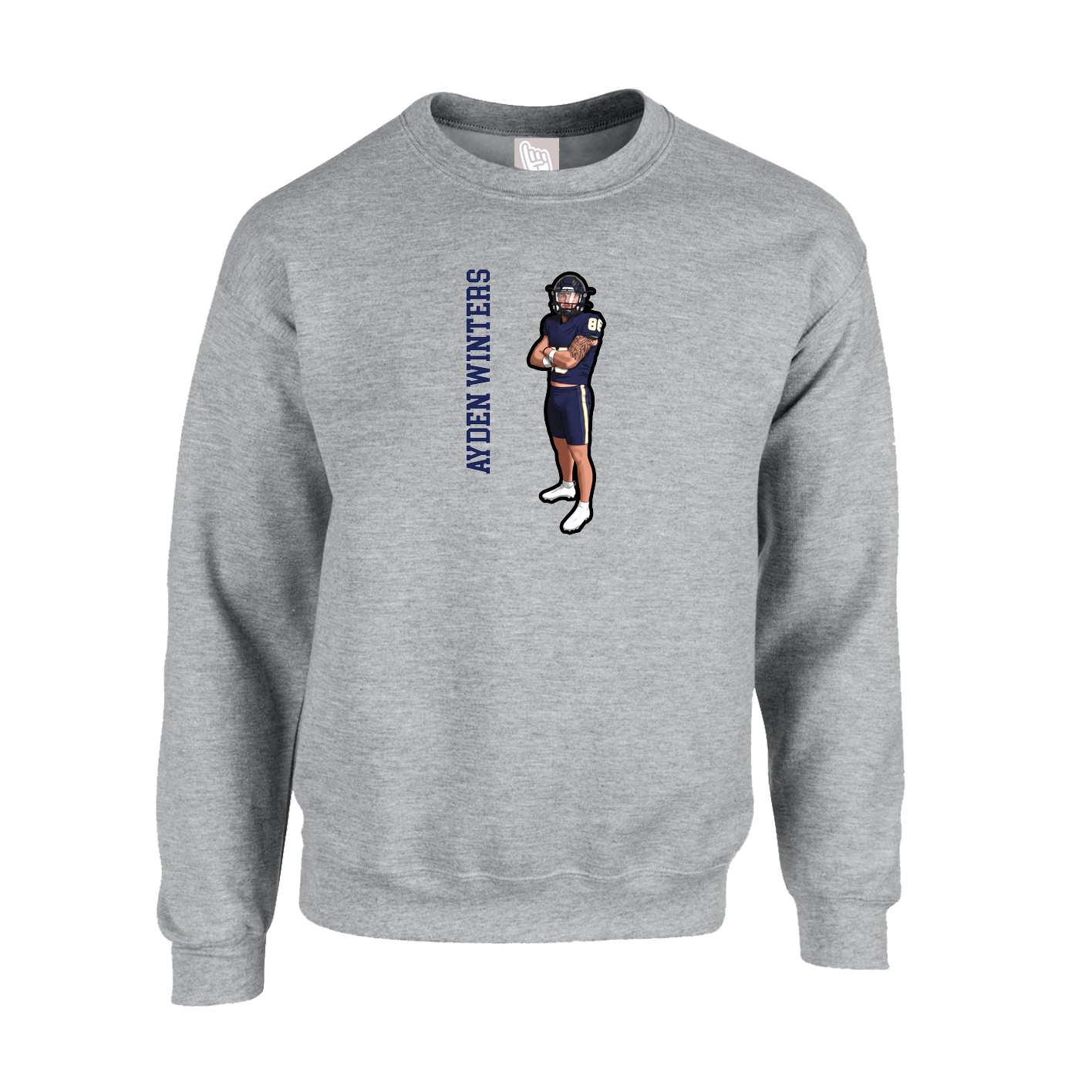 Fleece Crew — Name Vertical in Grey